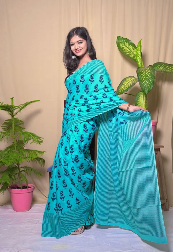 Light_Blue_Mulmul_Cotton_Printed_Saree_With_Unstitched_Blouse_Piece_|_For_Women