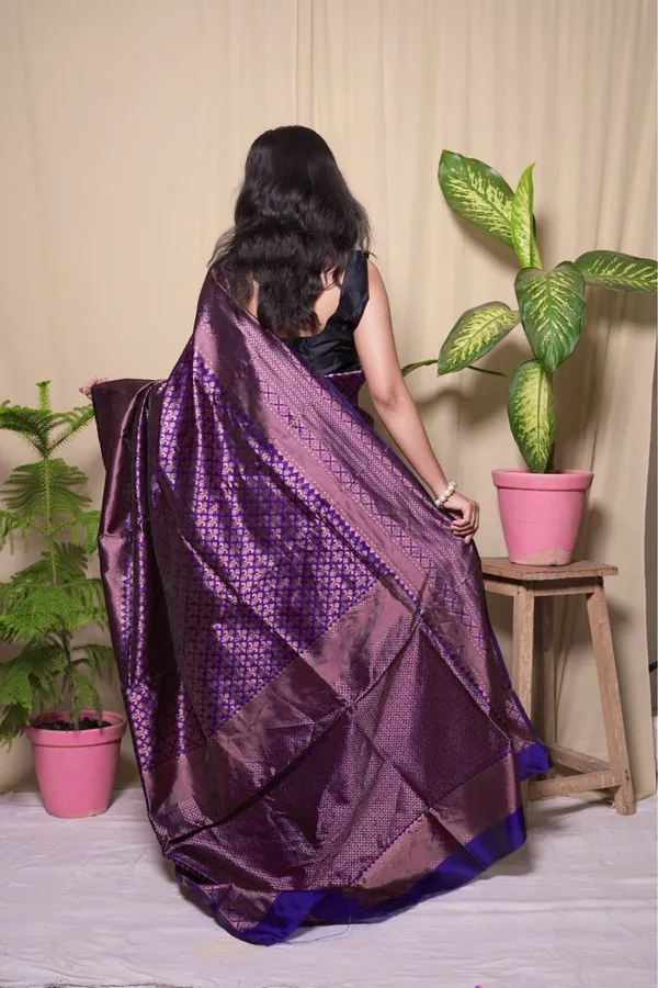 Dark_Purple_Litchi_Silk_Jacquard_Word_Saree_With_Unstitched_Blouse_Piece_|_For_Women