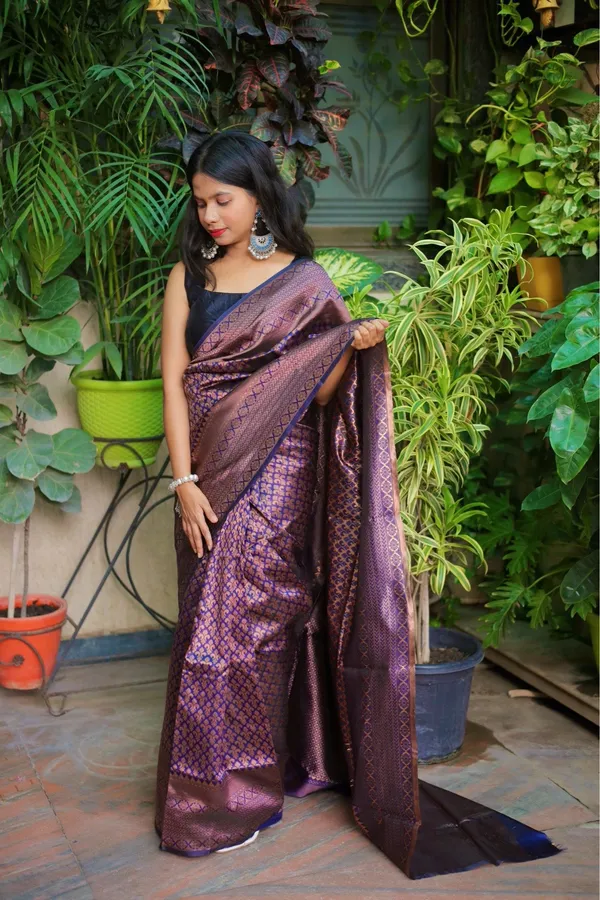Dark_Purple_Litchi_Silk_Jacquard_Word_Saree_With_Unstitched_Blouse_Piece_|_For_Women