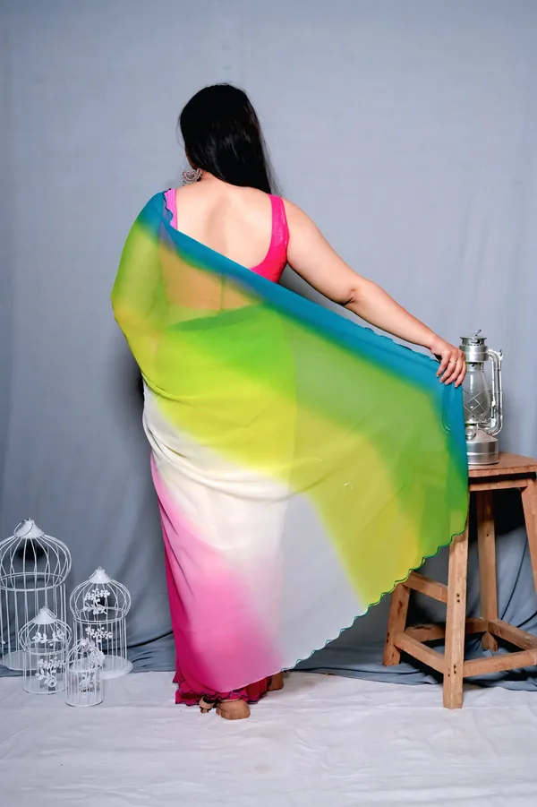Multicolor_Faux_Georgette_Solid_Saree_With_Unstitched_Blouse_Piece_|_For_Women