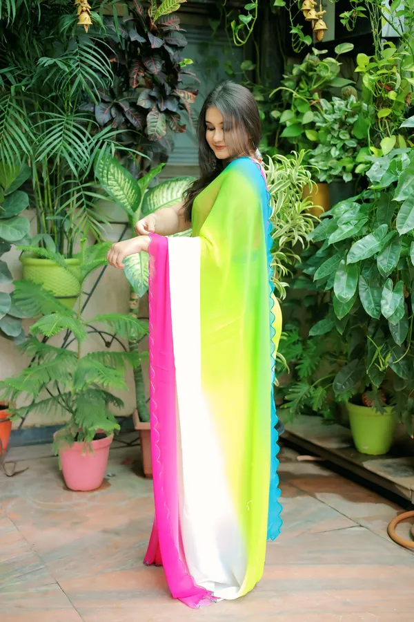 Multicolor_Faux_Georgette_Solid_Saree_With_Unstitched_Blouse_Piece_|_For_Women