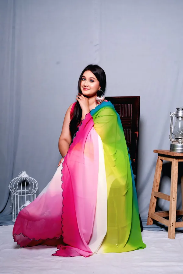 Multicolor_Faux_Georgette_Solid_Saree_With_Unstitched_Blouse_Piece_|_For_Women