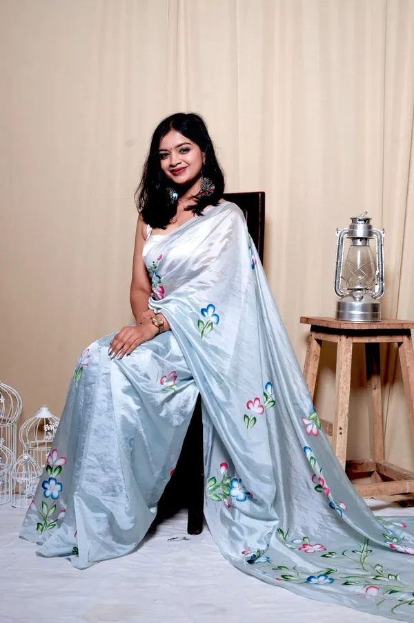 White_Organza_Printed_Saree_With_Unstitched_Blouse_Piece_|_For_Women