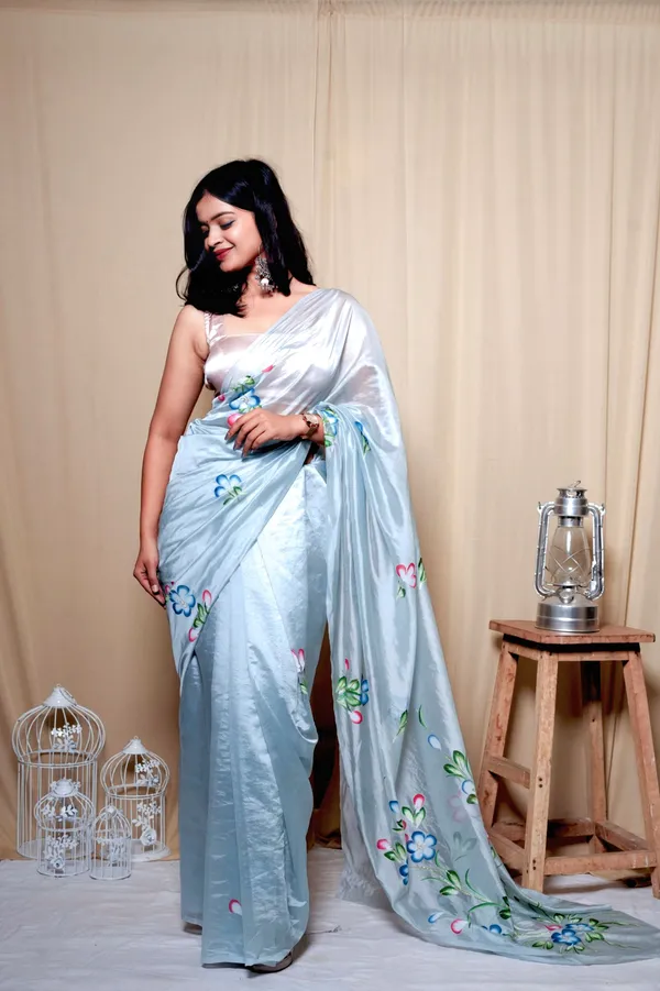 White_Organza_Printed_Saree_With_Unstitched_Blouse_Piece_|_For_Women