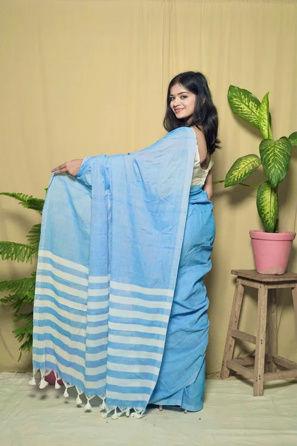 Blue_Cotton_Blend_Solid_Saree_With_Unstitched_Blouse_Piece_|_For_Women