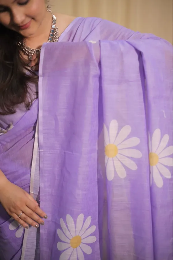 Lavender_Handloom_Khadi_Cotton_Floral_Printed_Saree_With_Unstitched_Blouse_Piece_|_For_Women