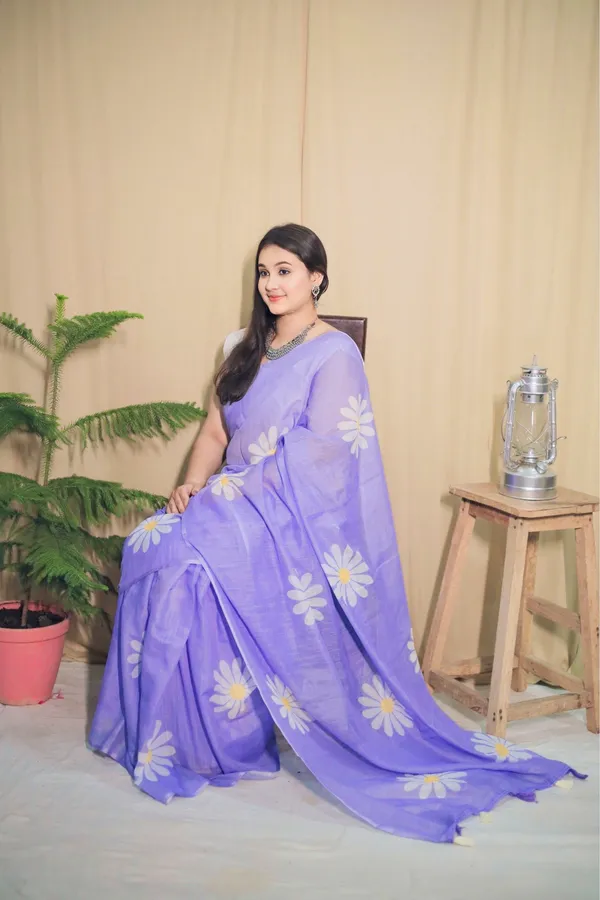 Lavender_Handloom_Khadi_Cotton_Floral_Printed_Saree_With_Unstitched_Blouse_Piece_|_For_Women