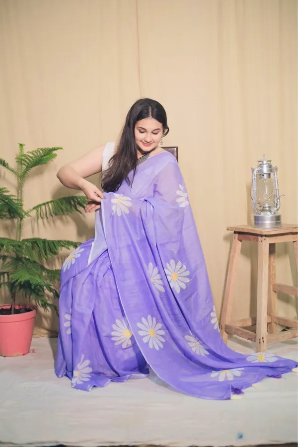 Lavender_Handloom_Khadi_Cotton_Floral_Printed_Saree_With_Unstitched_Blouse_Piece_|_For_Women