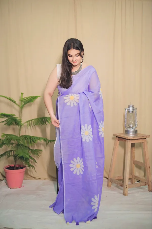 Lavender_Handloom_Khadi_Cotton_Floral_Printed_Saree_With_Unstitched_Blouse_Piece_|_For_Women