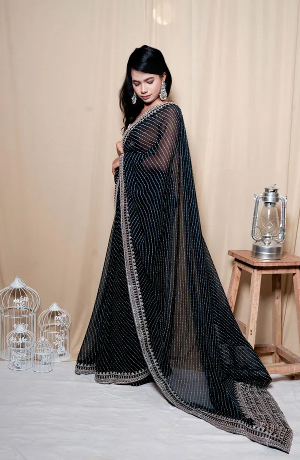 Black_Georgette_Embroidered_Saree_With_Unstitched_Blouse_Piece_|_For_Women
