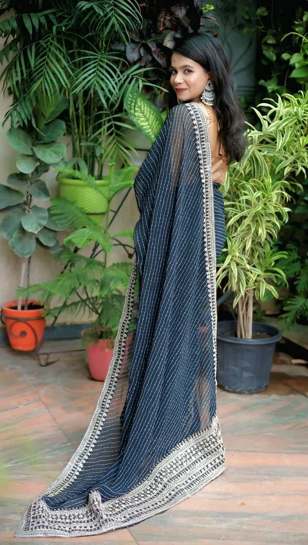 Black_Georgette_Embroidered_Saree_With_Unstitched_Blouse_Piece_|_For_Women