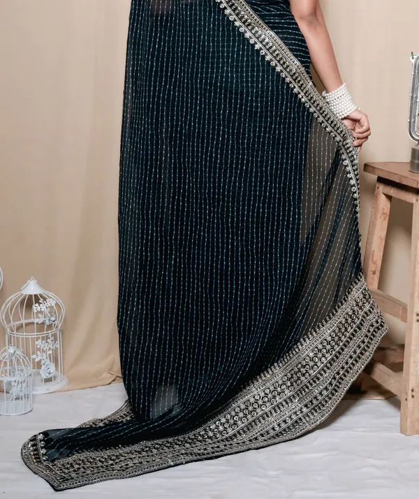 Black_Georgette_Embroidered_Saree_With_Unstitched_Blouse_Piece_|_For_Women