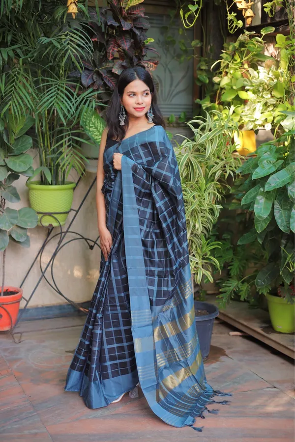 Multicolor_Cotton_Silk_Checked_Saree_With_Unstitched_Blouse_Piece_|_For_Women