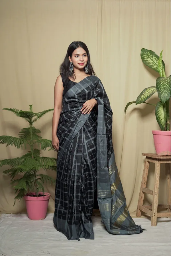 Multicolor_Cotton_Silk_Checked_Saree_With_Unstitched_Blouse_Piece_|_For_Women