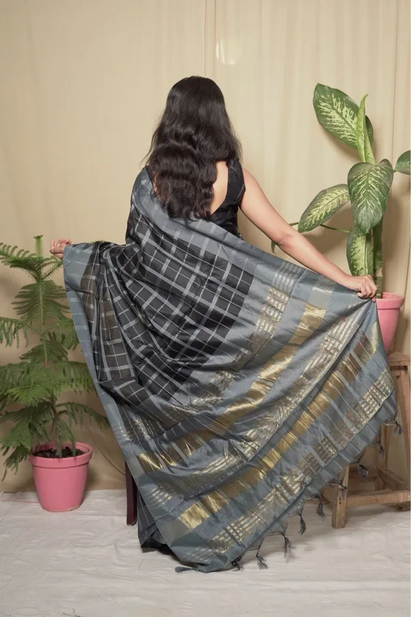 Multicolor_Cotton_Silk_Checked_Saree_With_Unstitched_Blouse_Piece_|_For_Women