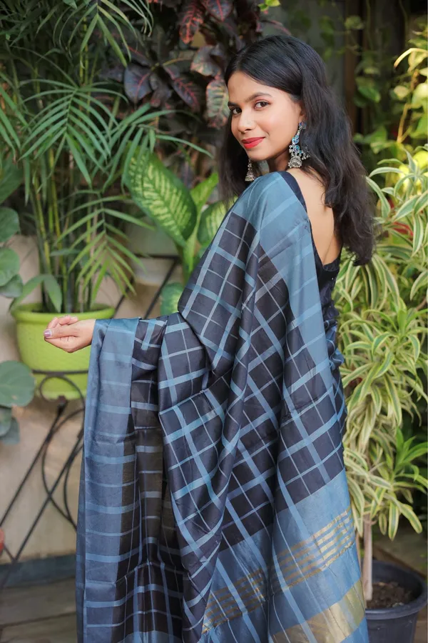 Multicolor_Cotton_Silk_Checked_Saree_With_Unstitched_Blouse_Piece_|_For_Women