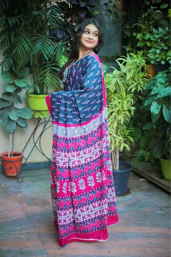 Black_&_Magenta_Mulmul_Cotton_Printed_Saree_With_Unstitched_Blouse_Piece_|_For_Women