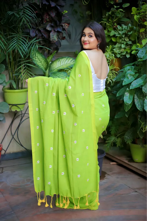 Green_Cotton_Printed_Saree_With_Unstitched_Blouse_Piece_|_For_Women