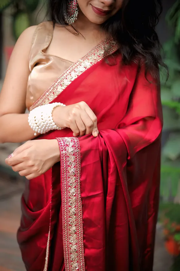 Maroon_Georgette_Border_Embroidered_Saree_With_Unstitched_Blouse_Piece_|_For_Women