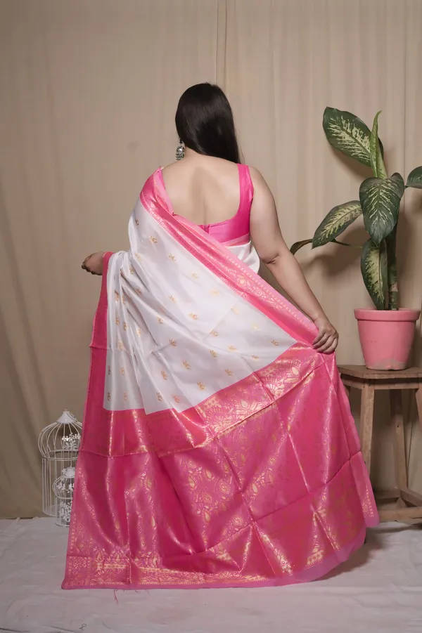 Pink_&_White_Litchi_Silk_Jacquard_Word_Saree_With_Unstitched_Blouse_Piece_|_For_Women