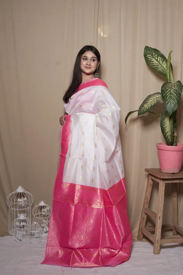 Pink_&_White_Litchi_Silk_Jacquard_Word_Saree_With_Unstitched_Blouse_Piece_|_For_Women