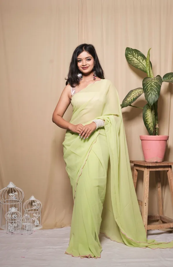 Mint_Green_Faux_Georgette_Solid_Saree_With_Unstitched_Blouse_Piece_|_For_Women