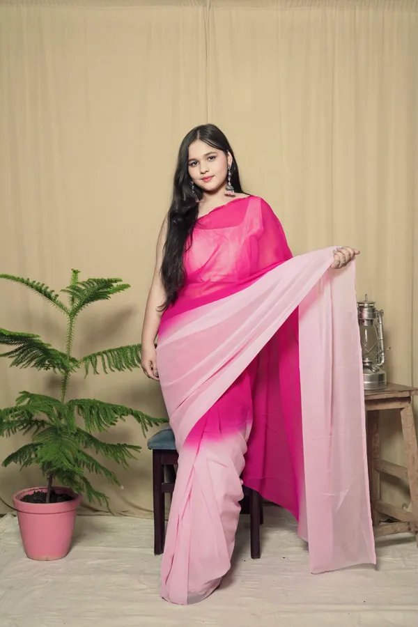 Pink_Georgette_Solid_Saree_With_Unstitched_Blouse_Piece_|_For_Women