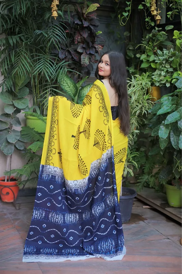 Yellow_&_Black_Mulmul_Cotton_Printed_Saree_With_Unstitched_Blouse_Piece_|_For_Women