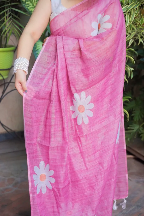 Pink_Litchi_Silk_Floral_Printed_Saree_With_Unstitched_Blouse_Piece_|_For_Women