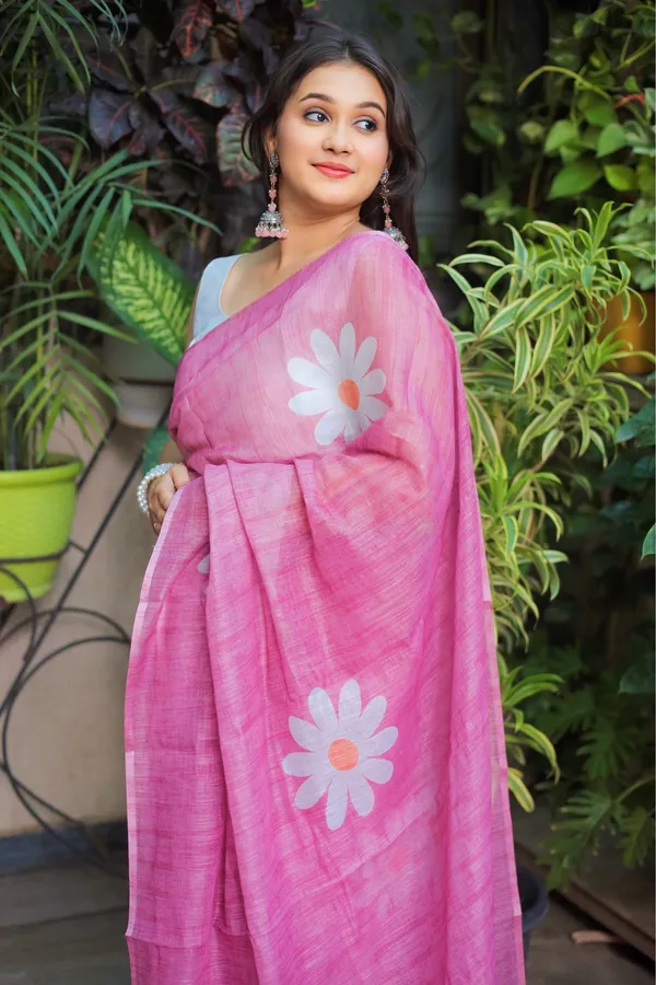 Pink_Litchi_Silk_Floral_Printed_Saree_With_Unstitched_Blouse_Piece_|_For_Women