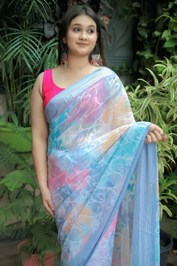 Blue_Georgette_Printed_Saree_With_Unstitched_Blouse_Piece_|_For_Women