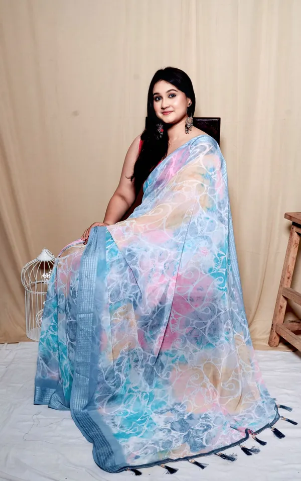 Blue_Georgette_Printed_Saree_With_Unstitched_Blouse_Piece_|_For_Women