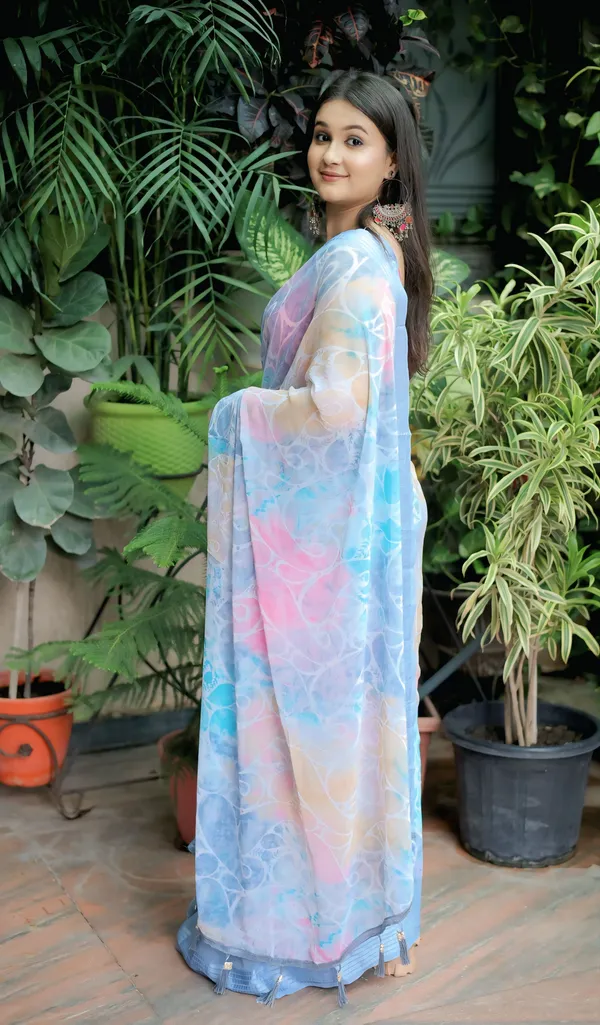 Blue_Georgette_Printed_Saree_With_Unstitched_Blouse_Piece_|_For_Women