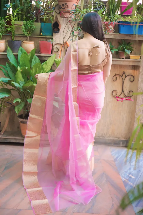 Multicolor_Kora_Organza_Solid_Saree_With_Unstitched_Blouse_Piece_|_For_Women