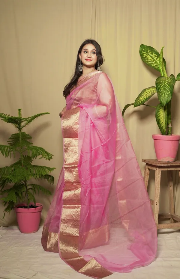 Multicolor_Kora_Organza_Solid_Saree_With_Unstitched_Blouse_Piece_|_For_Women