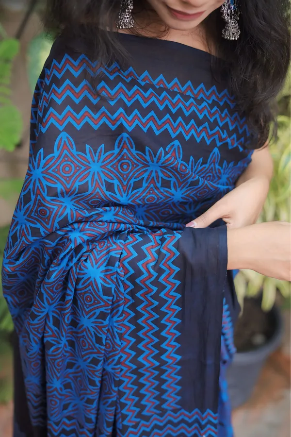 Navy_Blue_Mulmul_Cotton_Printed_Saree_With_Unstitched_Blouse_Piece_|_For_Women
