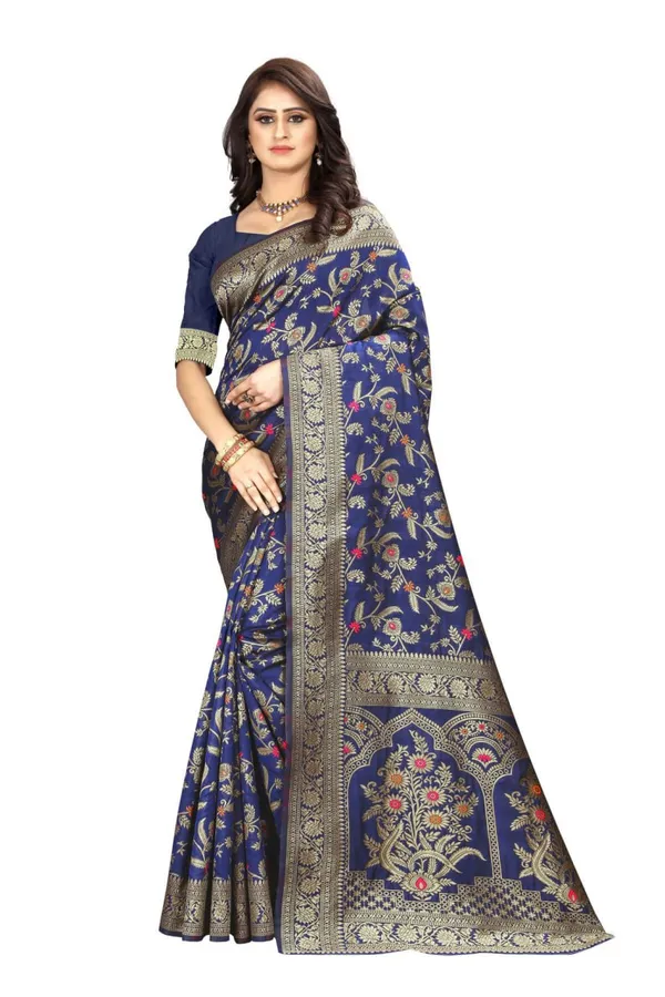 Navy_Blue_Banarasi_Silk_Saree_with_Unstitched_Blouse_Piece