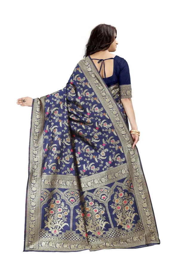 Navy_Blue_Banarasi_Silk_Saree_with_Unstitched_Blouse_Piece