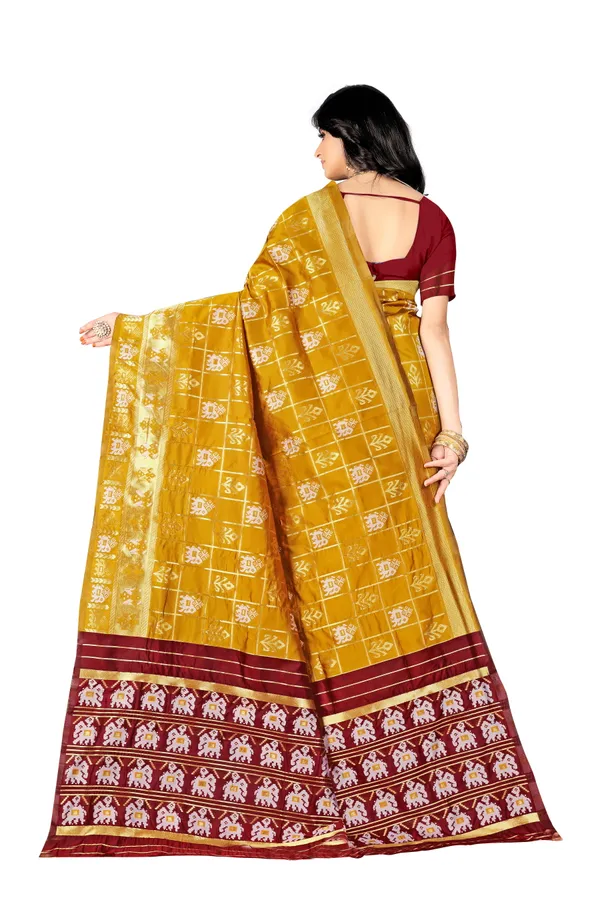 Yellow_Banarasi_Silk_Saree_with_Unstitched_Blouse_Piece