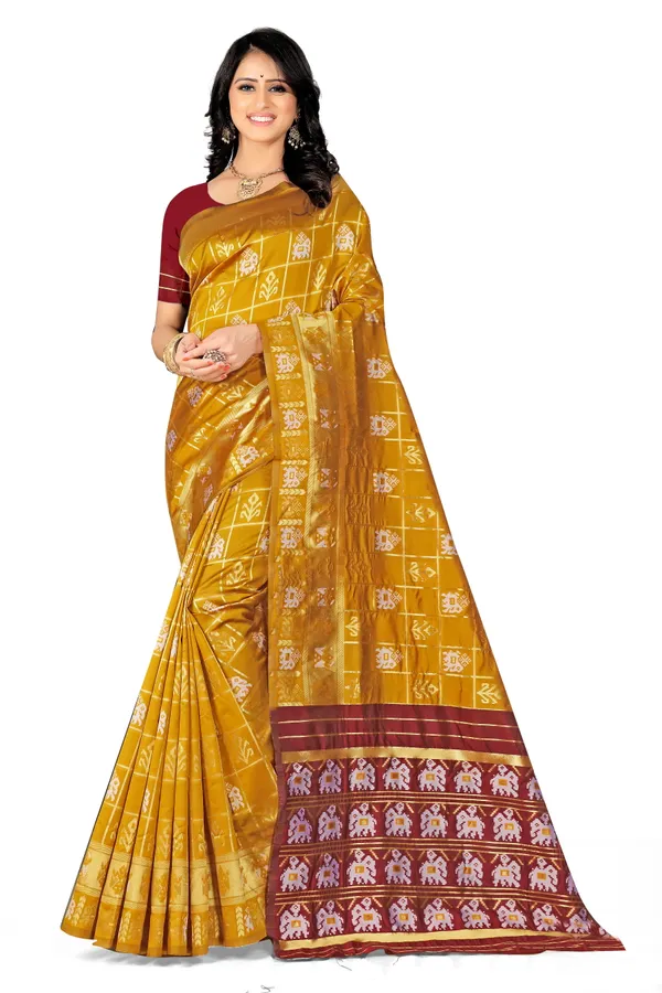 Yellow_Banarasi_Silk_Saree_with_Unstitched_Blouse_Piece