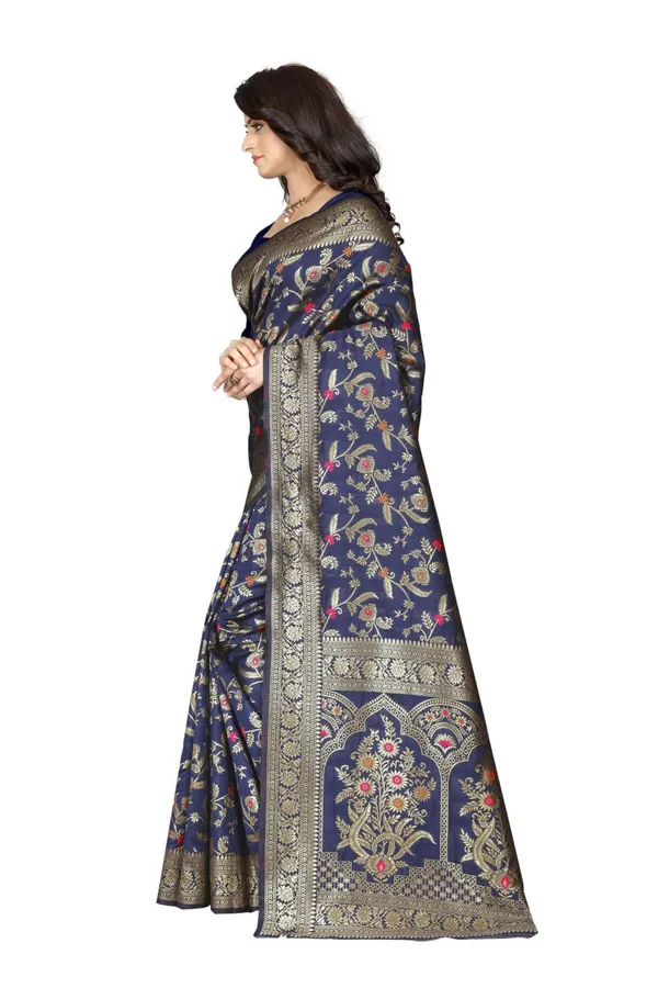 Navy_Blue_Banarasi_Silk_Saree_with_Unstitched_Blouse_Piece