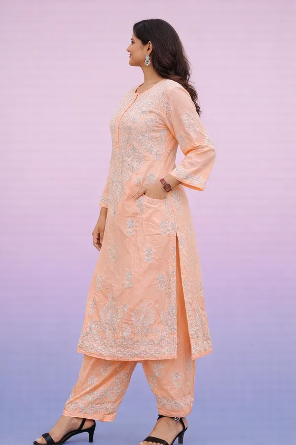 Peach_Premium_Chikankari_Modal_Suit_With_Thread_Work_For_Women