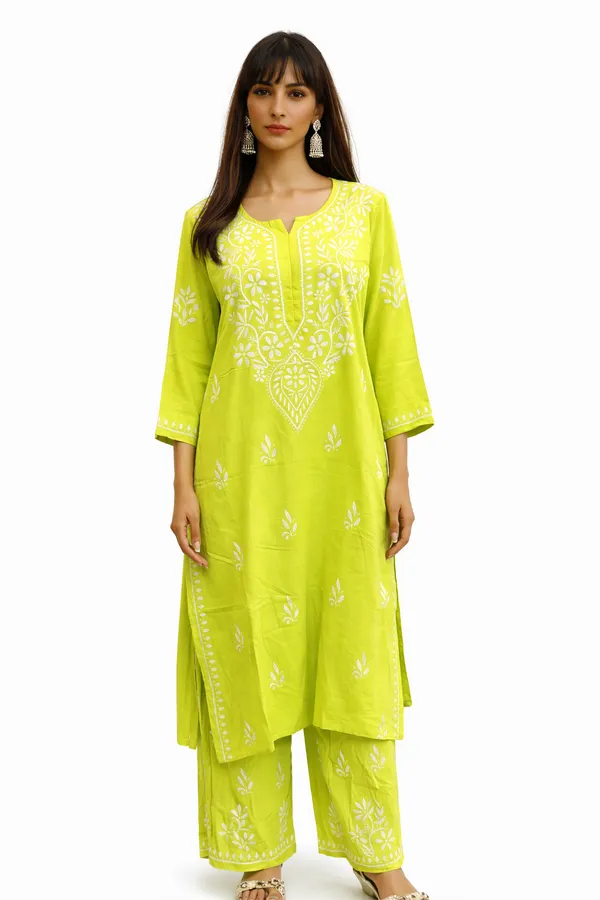 Parrot_Premium_Chikankari_modal__suit_With_Thread_Work_For_Women