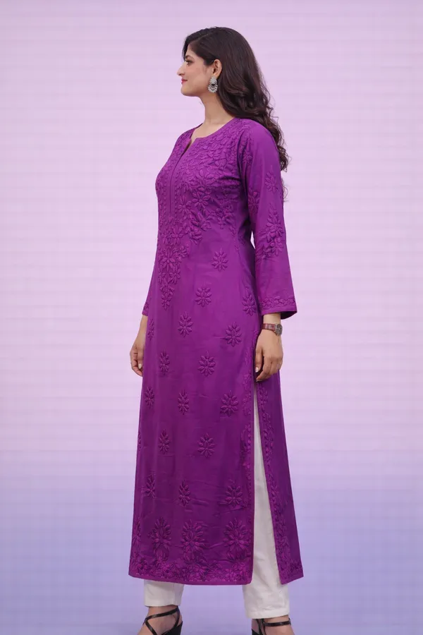 Purple_Premium_Chikankari_Modal_Kurti_With_Thread_Work_For_Women