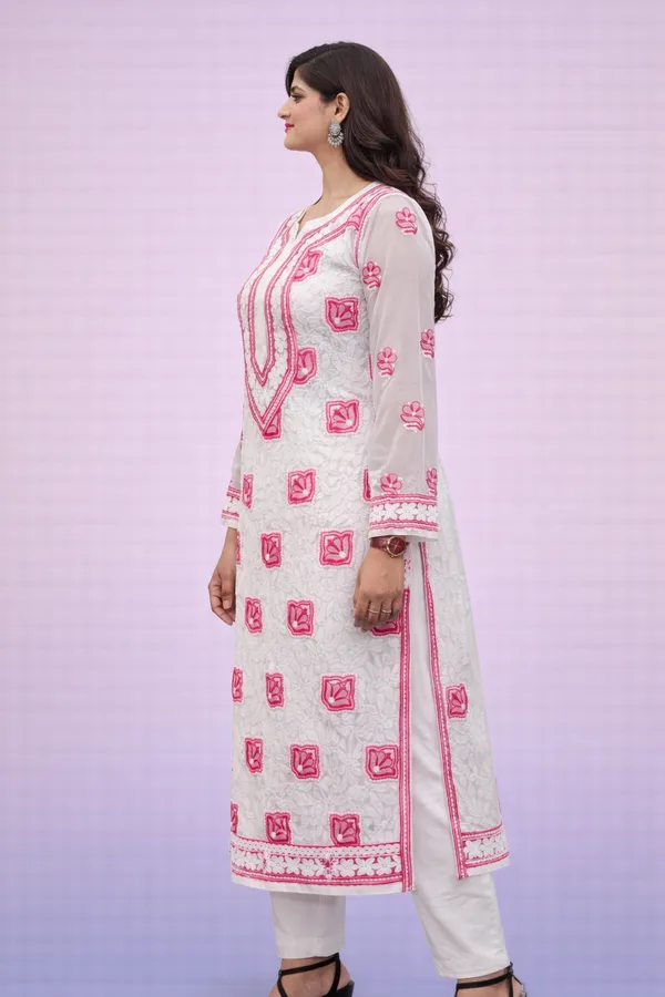 White_Premium_Chikankari_Georgette_Kurti_With_Thread_Work_For_Women