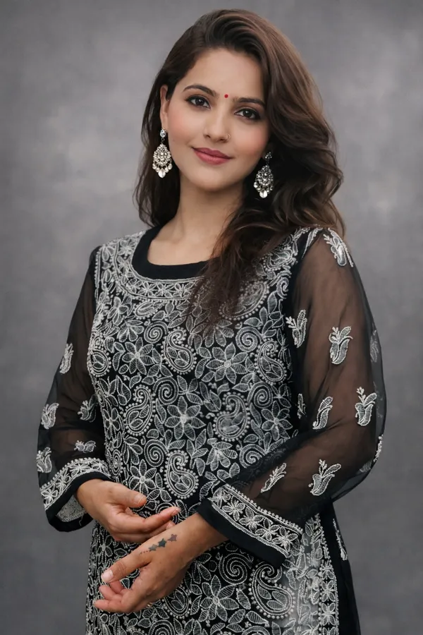 Black_Premium_Chikankari_Georgette_Kurti_With_Thread_Work_For_Women