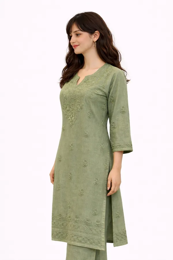 green__Premium_Chikankari_Cotton_Kurti_With_Thread_Work_For_Women