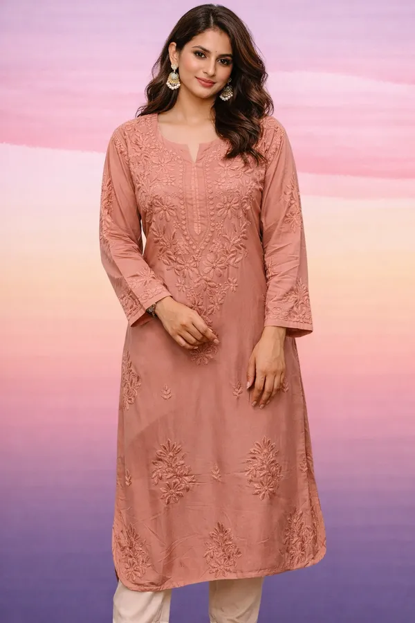Brown_Premium_Chikankari_Modal_Kurti_With_Thread_Work_For_Women