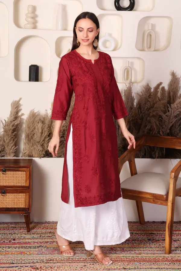 Maroon_Chikankari_Modal_Kurti_For_Women