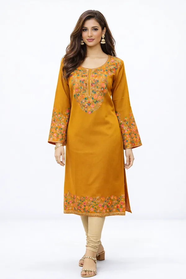 YELLOW_WINTER_KASHMIRI_PHERAN_KURTI_